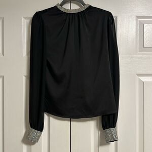 Generation Love Ashley Crystal Trim Black Sheer Sleeve Blouse – Size XS